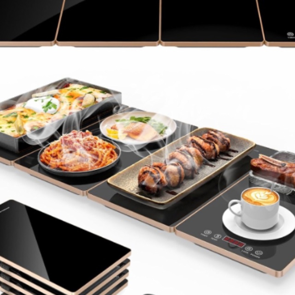 Sleek Black Electric Induction Cooktop with Rose Gold Trim